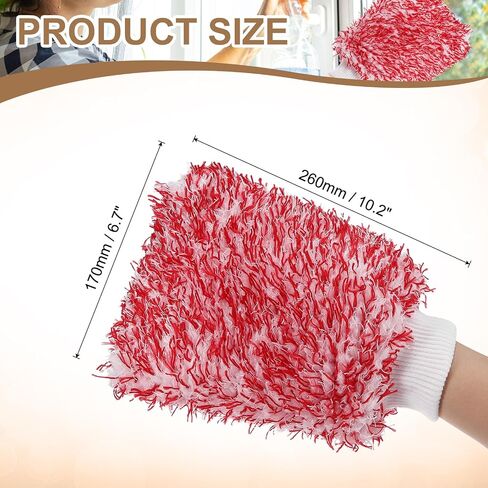 HARFINGTON 4pcs Chenille Microfiber Car Wash Mitts 10.2" x 6.7" Scratch Free Wash Gloves Absorbent Double Sided Plush Cleaning Drying Mitts for Car Washing Home, Red in Saudi Arabia