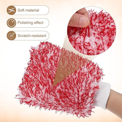HARFINGTON 4pcs Chenille Microfiber Car Wash Mitts 10.2" x 6.7" Scratch Free Wash Gloves Absorbent Double Sided Plush Cleaning Drying Mitts for Car Washing Home, Red in Saudi Arabia