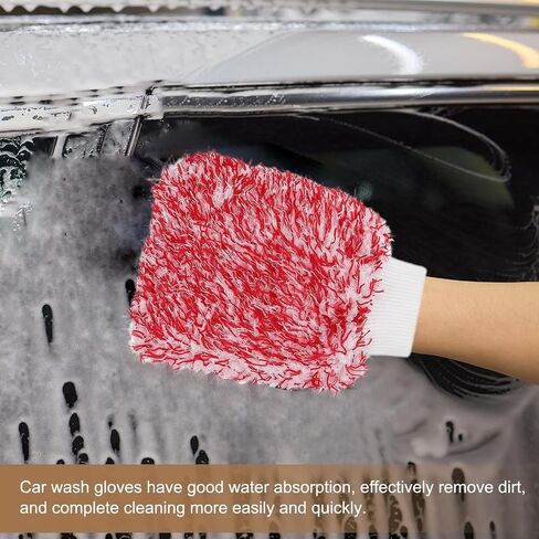 HARFINGTON 4pcs Chenille Microfiber Car Wash Mitts 10.2" x 6.7" Scratch Free Wash Gloves Absorbent Double Sided Plush Cleaning Drying Mitts for Car Washing Home, Red in Saudi Arabia