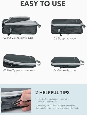 Travel Luggage Packing Organizers Set of 3 - Compression Packing Cubes for Suitcases, Grey in Saudi Arabia