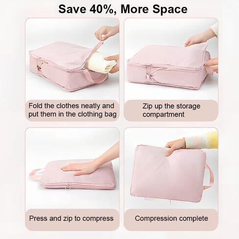 6 Set Compression Packing Cubes for Travel, Compressible, Lightweight, Space-Saving Luggage Organizer Bags for Organizing Clothes Shoes, Travel Accessories, Beige in Saudi Arabia