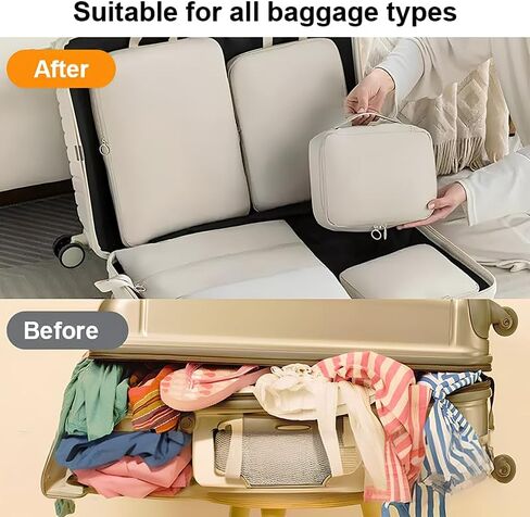 6 Set Compression Packing Cubes for Travel, Compressible, Lightweight, Space-Saving Luggage Organizer Bags for Organizing Clothes Shoes, Travel Accessories, Beige in Saudi Arabia