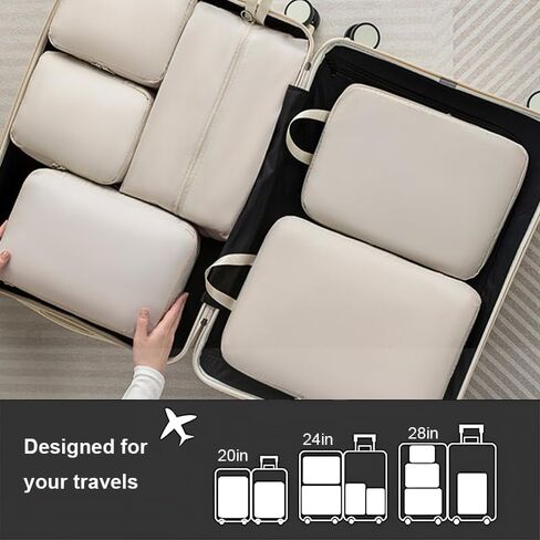 6 Set Compression Packing Cubes for Travel, Compressible, Lightweight, Space-Saving Luggage Organizer Bags for Organizing Clothes Shoes, Travel Accessories, Beige in Saudi Arabia