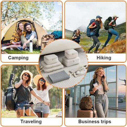 6 Set Compression Packing Cubes for Travel, Compressible, Lightweight, Space-Saving Luggage Organizer Bags for Organizing Clothes Shoes, Travel Accessories, Beige in Saudi Arabia