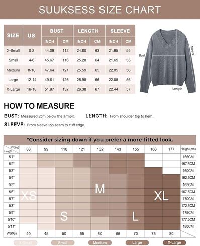 SUUKSESS Women Cashmere Oversized V Neck Pullover Sweaters Long Sleeve Jumpers in Saudi Arabia