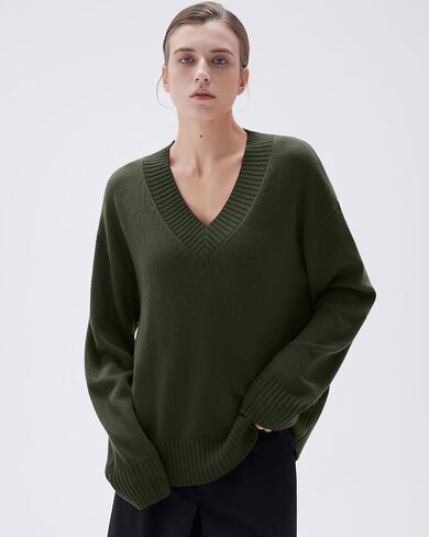 SUUKSESS Women Cashmere Oversized V Neck Pullover Sweaters Long Sleeve Jumpers in Saudi Arabia