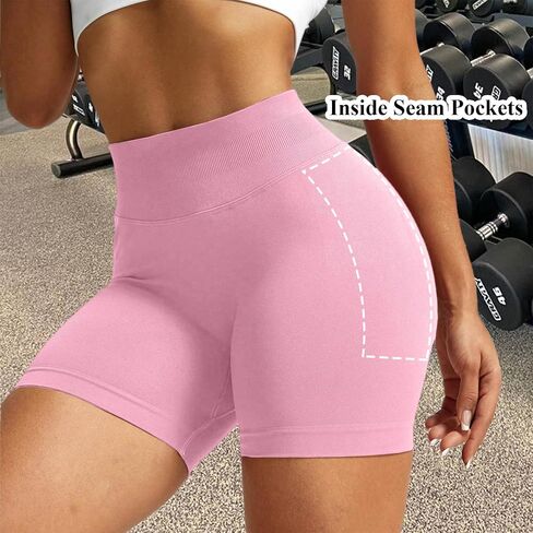 Biker Shorts with Pockets for Women Gym Workout Booty Lifting Mid Rise Impact Shorts Hidden Scrunch Butt Lift SweatShorts in Saudi Arabia