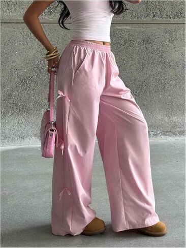 SOLY HUX Girl's Baggy Sweatpants Y2k Bow Elastic Waist Wide Leg Long Pants with Pockets in Saudi Arabia