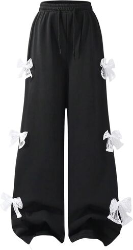 GORGLITTER Girl's Lace Bow Baggy Sweatpants Elastic Waist Wide Leg Y2k Track Pants Cute Trousers in Saudi Arabia