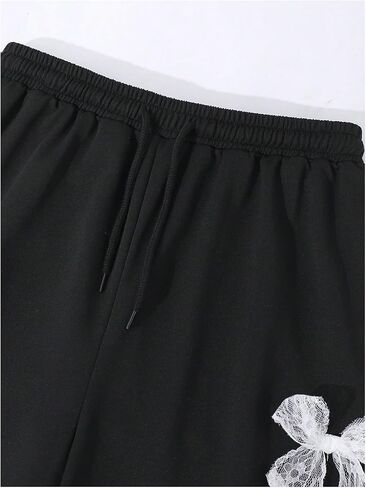 GORGLITTER Girl's Lace Bow Baggy Sweatpants Elastic Waist Wide Leg Y2k Track Pants Cute Trousers in Saudi Arabia