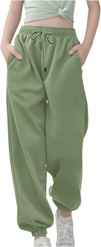 Girls Sweatpants Baggy High Waisted Cinch Bottom Joggers with Pockets Cute Preppy Track Pants Casual Fashion Clothes in Saudi Arabia