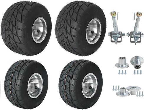 Front 10x4.50-5 & Rear 11x7.10-5 Go Kart Racing Tires with 3-Stud Aluminum Wheel Rims, Hubs & Steering Spindles – Tubeless Rain Tires for Drift Trike, ATV, Quad, Mini Bike, Racing Kart, Fun Cars Racer in Saudi Arabia