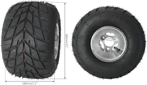Front 10x4.50-5 & Rear 11x7.10-5 Go Kart Racing Tires with 3-Stud Aluminum Wheel Rims, Hubs & Steering Spindles – Tubeless Rain Tires for Drift Trike, ATV, Quad, Mini Bike, Racing Kart, Fun Cars Racer in Saudi Arabia