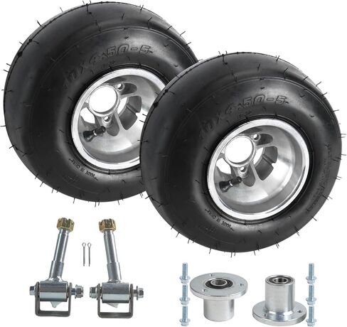 10x4.50-5 Front Tires with Rims Wheel – 10x4.50x5 Smooth 4PR Tubeless Go Kart Tire, 5" Aluminum 3 Stud Rim, with Wheel Hubs Steering Knuckles – for Racing Go Kart Drift Trike ATV Golf Cart (Gold) in Saudi Arabia