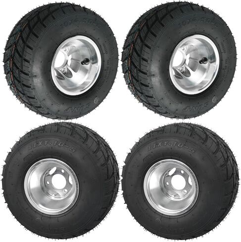 10x4.50-5 Front & 11X7.10-5 Rear Rain Road Tires and Wheels, 10x4.5-5 10x4.50x5 11X7.10x5 Go Kart Tires and 5" Rims, 3 Lug for Racing Kart Golf Cart Quad Drift Trike Mini Bikes Karting, Set of 4 in Kuwait