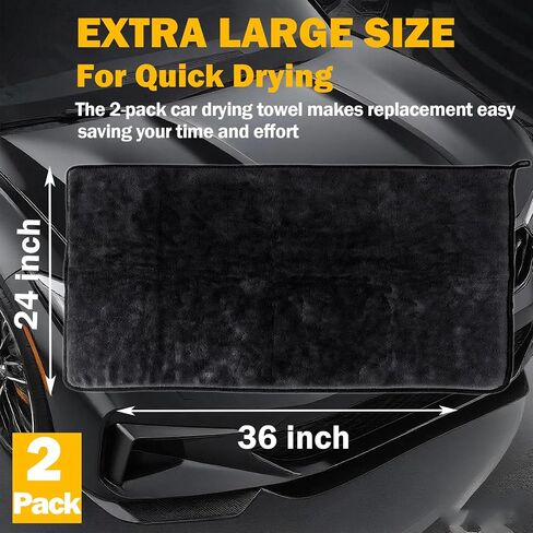 Car Drying Towel (36"x 24"/3ft x 2ft), 2 Pack Ultra Absorbent Microfiber Drying Towels for Cars, Leave No Streaks, Scratches or Water Spots, Extra Large Drying Towels Car Detailing for Cars in Saudi Arabia