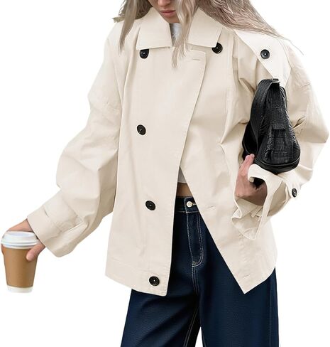 معطف Tankaneo Womens Trench Coat Single Single Breasted Lapel المعاطف الضخمة الضخمة سترة قصيرة in Saudi Arabia