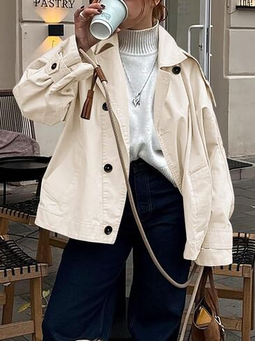 معطف Tankaneo Womens Trench Coat Single Single Breasted Lapel المعاطف الضخمة الضخمة سترة قصيرة in Saudi Arabia