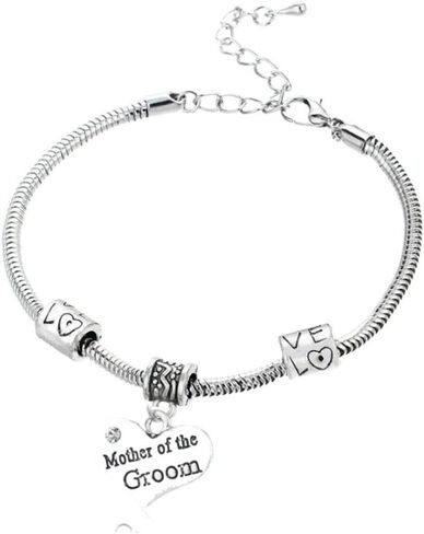 Infinity Collection Mother of the Groom Bracelet Jewelry | Silver Plated Snake Chain Bracelet | Heart Charm Pendant Engraved with Mother of the Groom | Best Gift for Mother of the Groom in Saudi Arabia