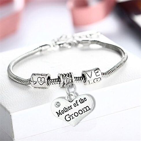 Infinity Collection Mother of the Groom Bracelet Jewelry | Silver Plated Snake Chain Bracelet | Heart Charm Pendant Engraved with Mother of the Groom | Best Gift for Mother of the Groom in Saudi Arabia