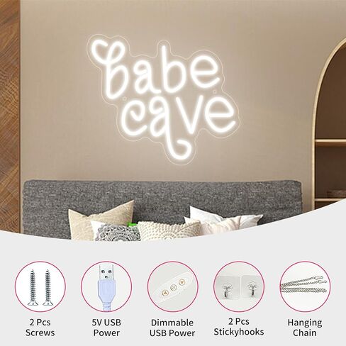 Neonawall Babe Cave Casery Neon Sign ، USB LED Neon Light Wall Art ، Dimmable Light Up Sign for Bedroom Baby Room Decor in Kuwait
