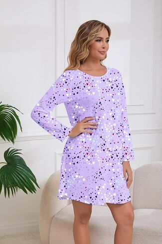 3 Pack Nightgowns for Women Soft Cotton Print Sleepshirts Womens Long Sleeve Sleep Tee Sleepwear in Kuwait