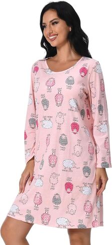 3 Pack Nightgowns for Women Soft Cotton Print Sleepshirts Womens Long Sleeve Sleep Tee Sleepwear in Kuwait