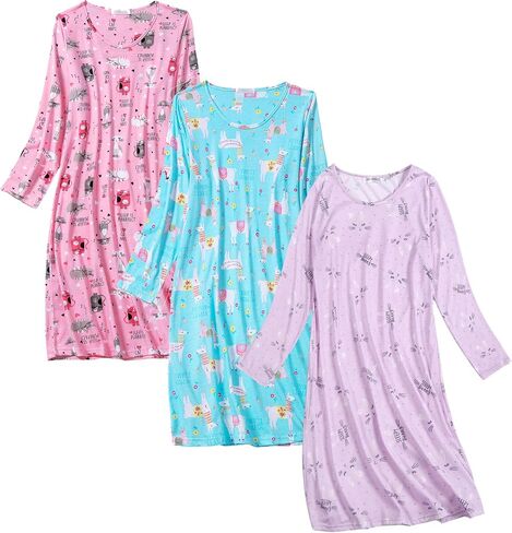 3 Pack Nightgowns for Women Soft Cotton Print Sleepshirts Womens Long Sleeve Sleep Tee Sleepwear in Kuwait