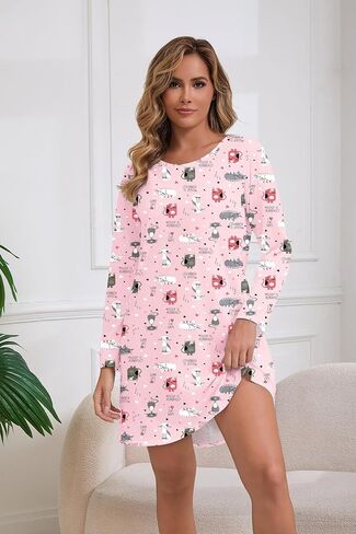 3 Pack Nightgowns for Women Soft Cotton Print Sleepshirts Womens Long Sleeve Sleep Tee Sleepwear in Kuwait