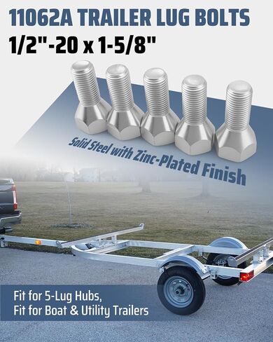 11062A Trailer Lug Bolts Fit for Boat & Utility Trailers, 1/2-20 Bolts-13/16 Hex 7/8 "Thread, High Strength Solid Steel Surface Galvanized 5PCS in Saudi Arabia