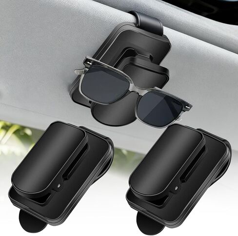 2 حزمة النظارات الشمسية للسيارة ، مقطع بطاقة التذاكر Eyeglass Mount for Car Visor ، نظارة شمسية منظمات السيارات الداخلية (أسود+رمادي) in Kuwait