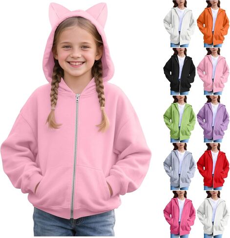 الفتيات zip udies size 10-12 fall fall cat cat cat cat ascerize quidie stupy jukets long long sweeve coatshirt coats in Kuwait