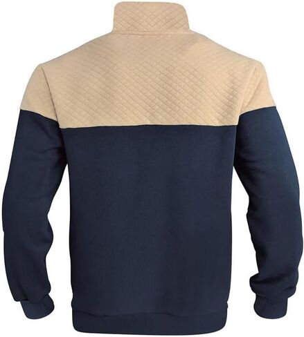 Men's Heavy Fleece Lined Winter Stand Collar Zipper Sweater Patchwork Casual Loose Fit Top in Saudi Arabia