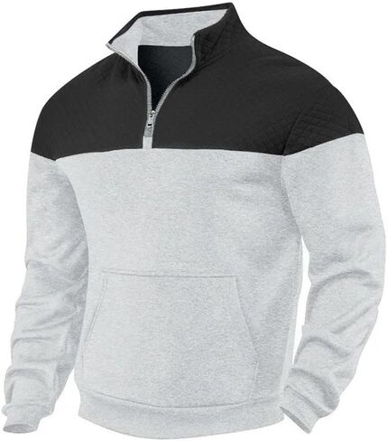 Men's Heavy Fleece Lined Winter Stand Collar Zipper Sweater Patchwork Casual Loose Fit Top in Saudi Arabia