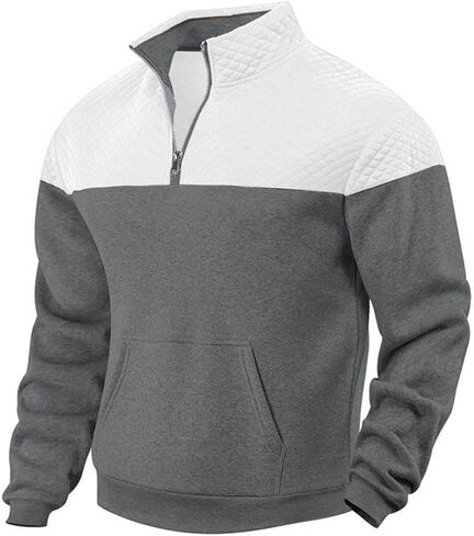 Men's Heavy Fleece Lined Winter Stand Collar Zipper Sweater Patchwork Casual Loose Fit Top in Saudi Arabia