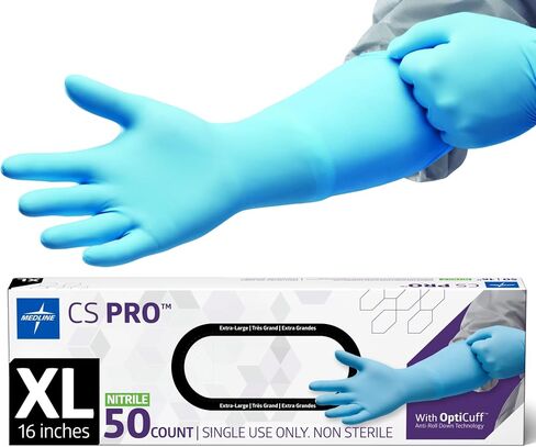 Medline CS Pro 16" Cuff Nitrile Exam Gloves, 50 Count, Medium, Powder Free, Disposable, Not Made with Natural Rubber Latex, Longer Cuff, Thicker Glove for Extra Protection in Saudi Arabia