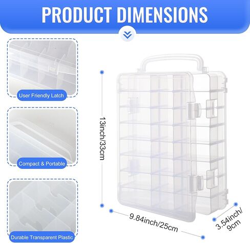 منظم خرز مكون من 36 شبكة قابلة للتعديل، حاويات تخزين صندوق بلاستيكي سميك شفاف مقاس 10 × 7 بوصات مع ورقتين لاصقتين للرسم الماسي، وصناعة المجوهرات (أبيض، برتقالي) in Kuwait