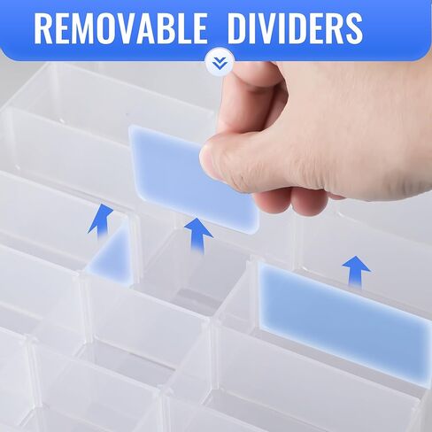 منظم خرز مكون من 36 شبكة قابلة للتعديل، حاويات تخزين صندوق بلاستيكي سميك شفاف مقاس 10 × 7 بوصات مع ورقتين لاصقتين للرسم الماسي، وصناعة المجوهرات (أبيض، برتقالي) in Kuwait