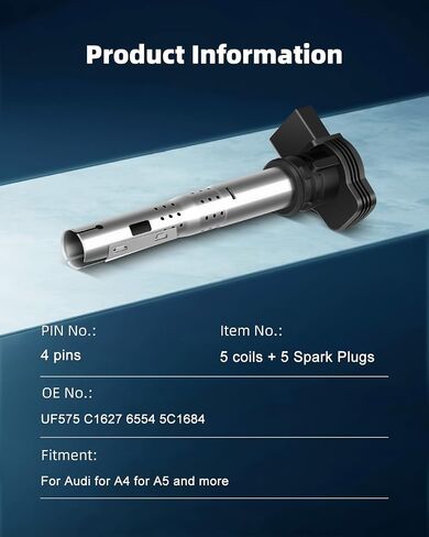 ECCPP UF575 5 ignition coils wilth 5 iridium Spark Plugs,for T-iguan 1.4L 2016,for P-assat 2.5L 2012-2014,for L-amborghini Gallardo 5.2L 2009-2013,for A4 2.0L 2005-2014 UF575 C1627, 6554, 5C1684 in Saudi Arabia