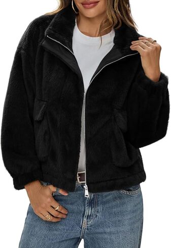 Tankaneo Womens اقتصاص الفراء الفراء Fuece Fleece Stand Stand zip up Jacket 2025 Winter Warm Warm Wark in Saudi Arabia
