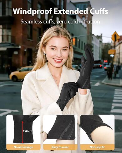 Pixel Panda Winter Gloves for Women Touchscreen, Womens Glove for Cold Weather with Non-Slip Leather Strip and Windproof Cuff in Kuwait