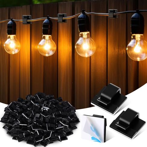 200 Pcs Outdoor Light Clips Clear Adhesive Cable Clips for Christmas Outdoor String Lights with Adhesive Strips Patio Decor for Wall Wire Holder for Hanging Cable Management Cord Organizer in Saudi Arabia