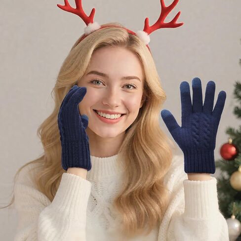 القفازات الشتوية للسيدات الطقس البارد دافئ متماسكة اللمس أصابع مرنة الكفة ناعمة بطانة ناعمة in Kuwait