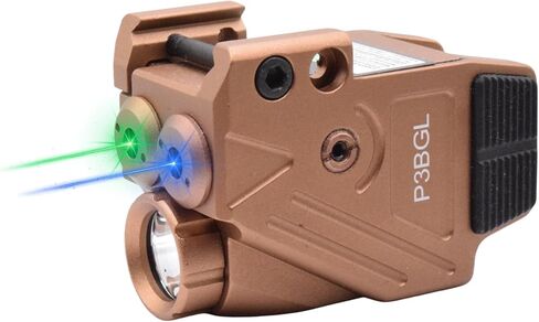 HiLight P3BGL TAN Blue Laser Sight Green Laser Sight 500lm مصباح يدوي لمسدس المسدس مع بطارية Micro USB قابلة لإعادة الشحن، درجة الطائرات العسكرية من الألومنيوم المؤكسد بلون أسمر ضارب للصفرة in Kuwait