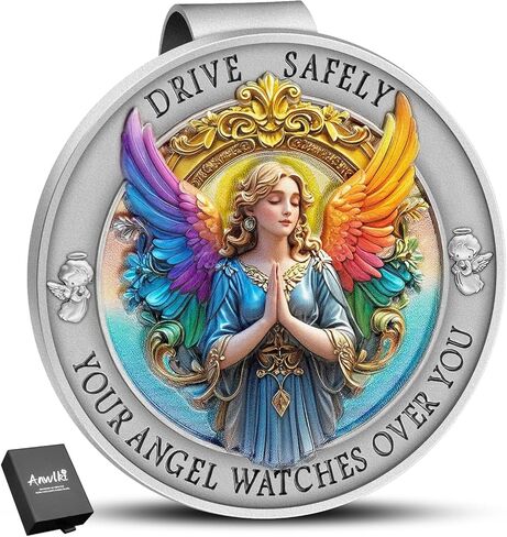 مقطع Guardian Angel Visor ، Guardian Angel for Car Visor Clip ، تصميم إغاثة ثلاثي الأبعاد ملون للسفر الآمن ، الهدية الروحية للسائقين والأحباء (1) in Kuwait