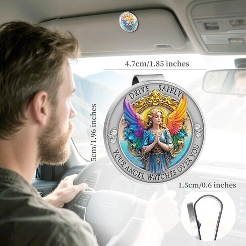 مقطع Guardian Angel Visor ، Guardian Angel for Car Visor Clip ، تصميم إغاثة ثلاثي الأبعاد ملون للسفر الآمن ، الهدية الروحية للسائقين والأحباء (1) in Kuwait