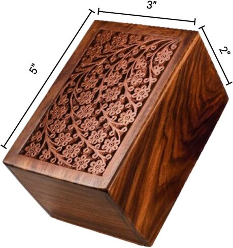 جرة الخشب للرماد البشري | الحدود المنقوشات الخشبية خشبية الحدود الحجم 200 بوصة مكعبة | الجرار التذكارية المصنوعة يدويًا للبالغين | حقيبة المخملية شملت in Kuwait