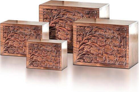 جرة الخشب للرماد البشري | الحدود المنقوشات الخشبية خشبية الحدود الحجم 200 بوصة مكعبة | الجرار التذكارية المصنوعة يدويًا للبالغين | حقيبة المخملية شملت in Kuwait