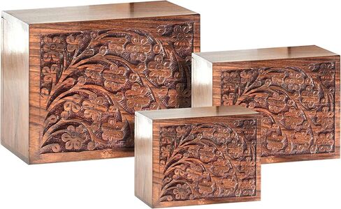 جرة الخشب للرماد البشري | الحدود المنقوشات الخشبية خشبية الحدود الحجم 200 بوصة مكعبة | الجرار التذكارية المصنوعة يدويًا للبالغين | حقيبة المخملية شملت in Kuwait