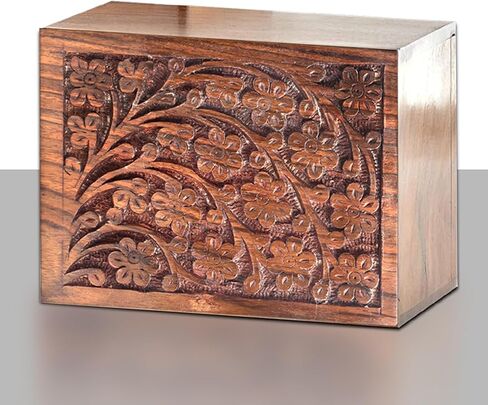 جرة الخشب للرماد البشري | الحدود المنقوشات الخشبية خشبية الحدود الحجم 200 بوصة مكعبة | الجرار التذكارية المصنوعة يدويًا للبالغين | حقيبة المخملية شملت in Kuwait
